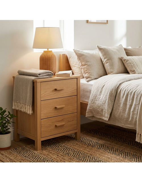 Kinb Bedside Chest Natural Wood 3 Drawer 26 in