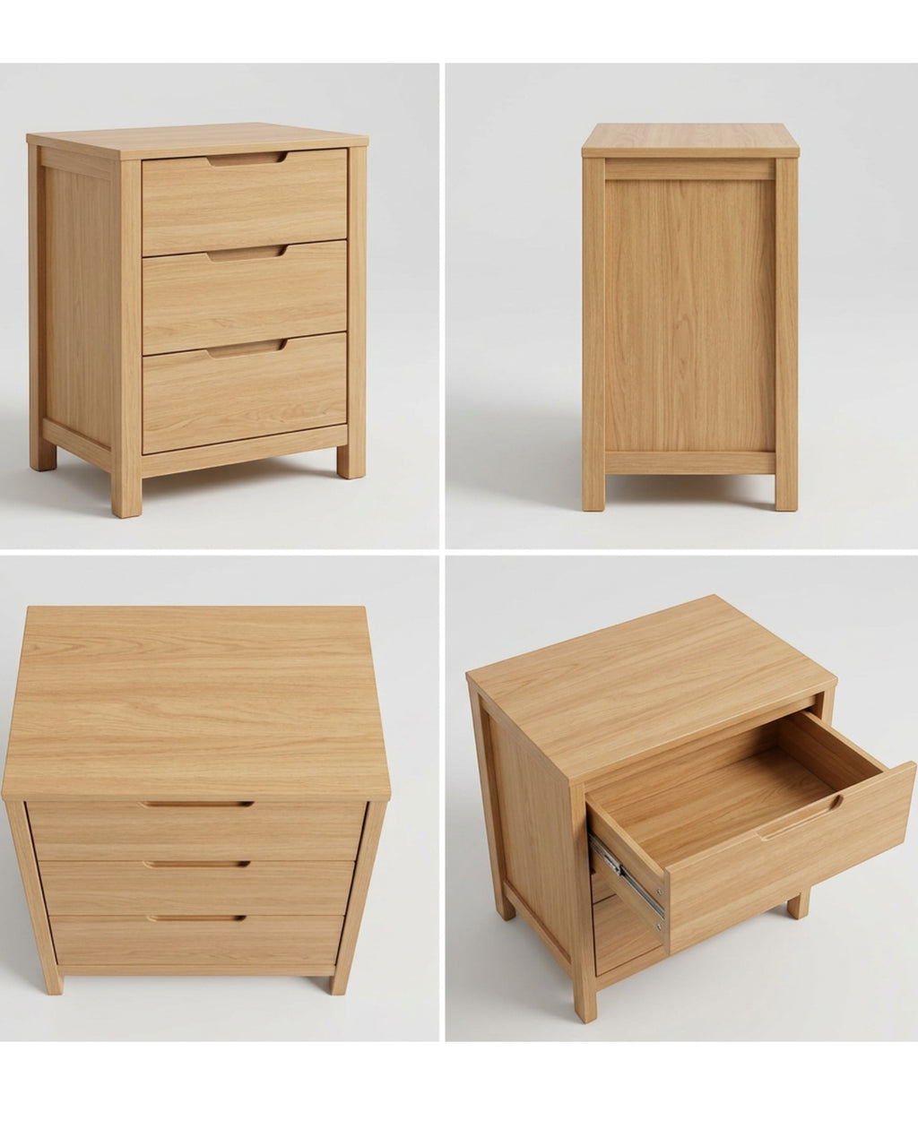 Kinb Bedside Chest Natural Wood 3 Drawer 26 in