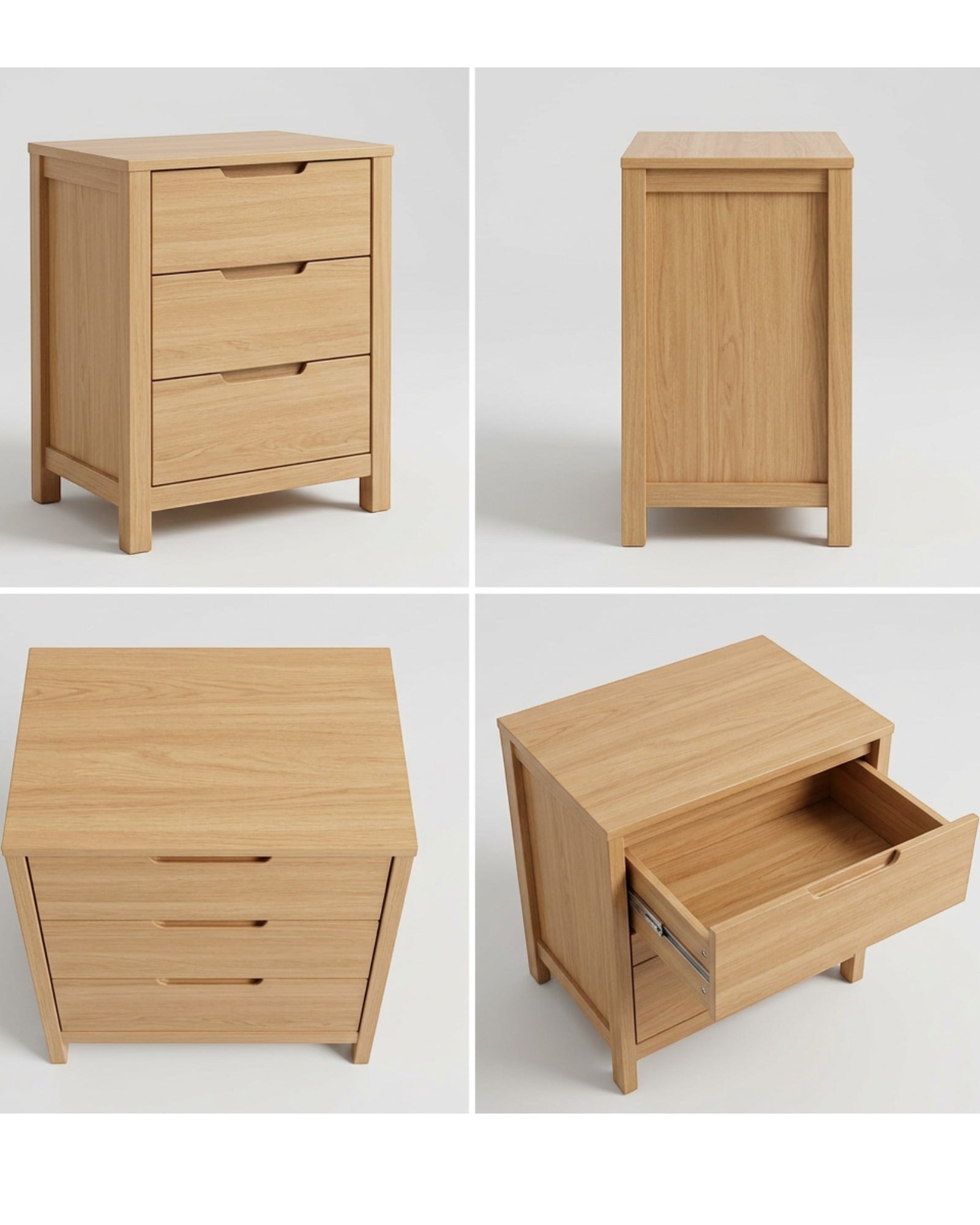 Kinb Bedside Chest Natural Wood 3 Drawer 26 in