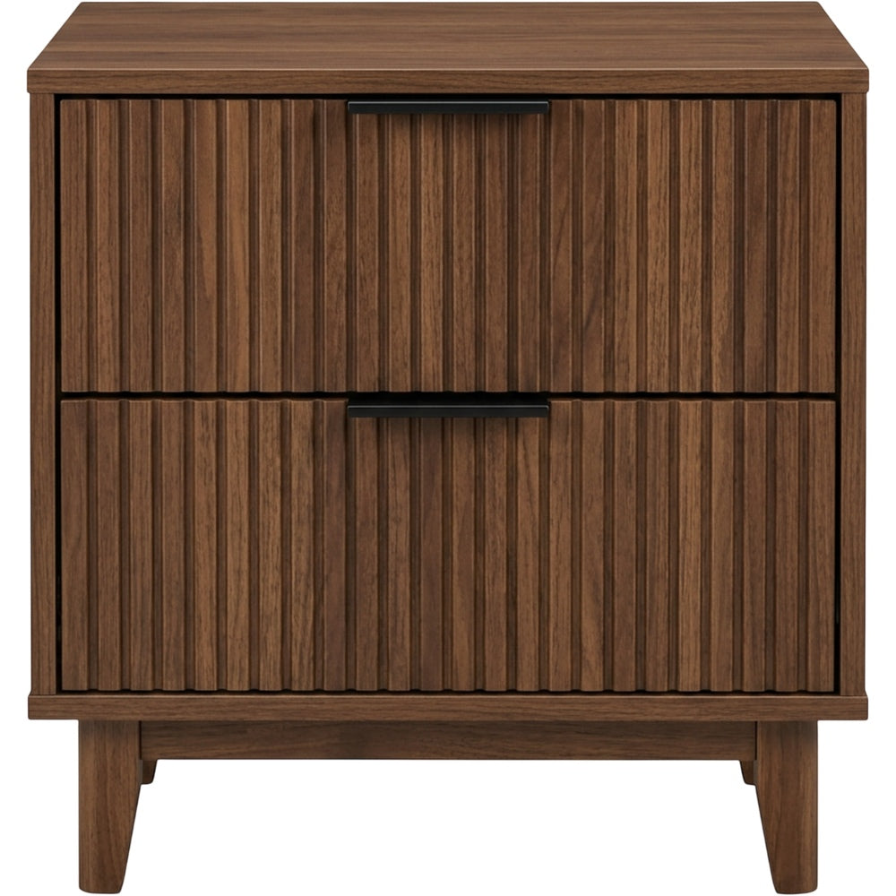 Kinb Fluted Nightstand Walnut 2 Drawer 24 in