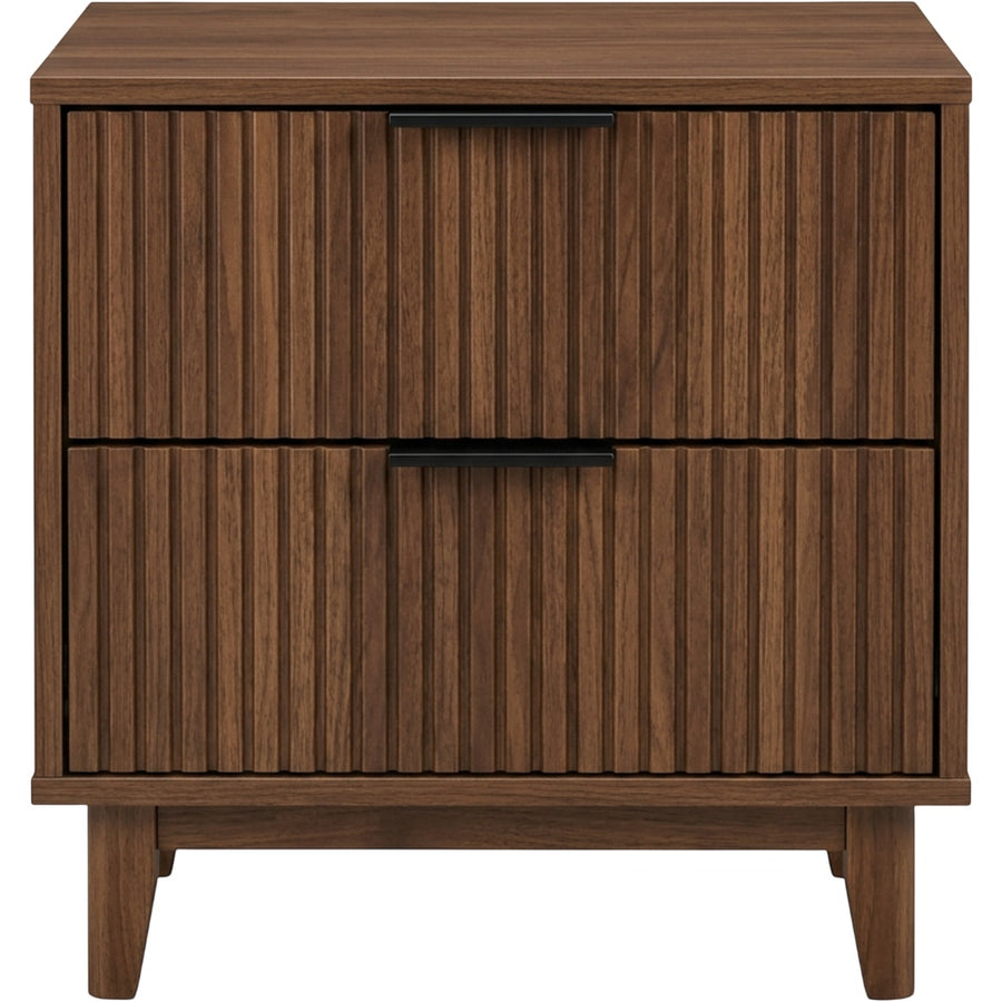 Kinb Fluted Nightstand Walnut 2 Drawer 24 in