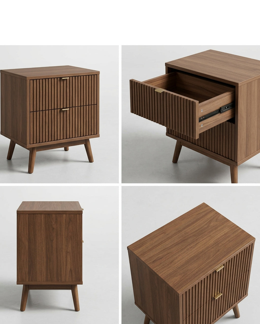 Kinb Fluted Nightstand Walnut 2 Drawer 24 in