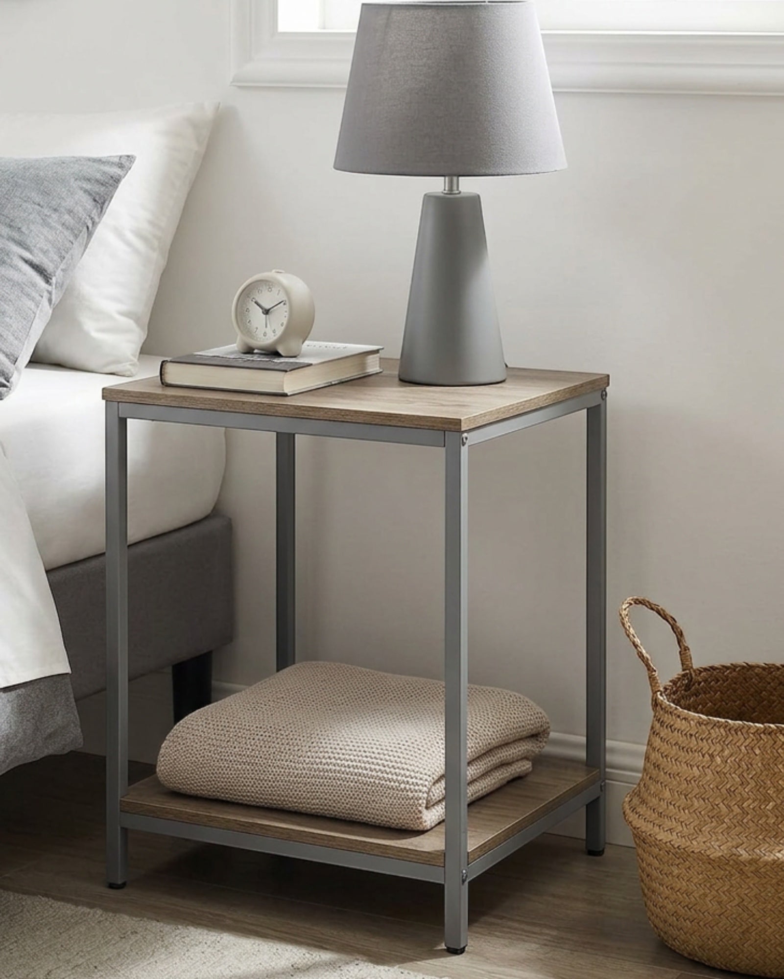 Kinb Metal Frame Nightstand Gray 2 Tier 22 in