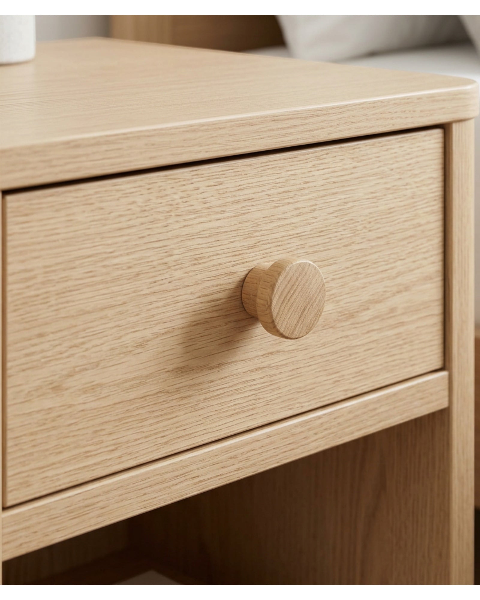 Kinb Narrow Bedside Cabinet White Oak 1 Drawer Shelf
