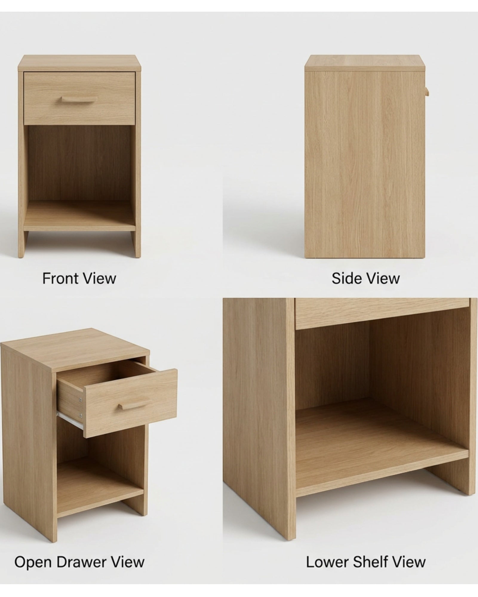 Kinb Narrow Bedside Cabinet White Oak 1 Drawer Shelf