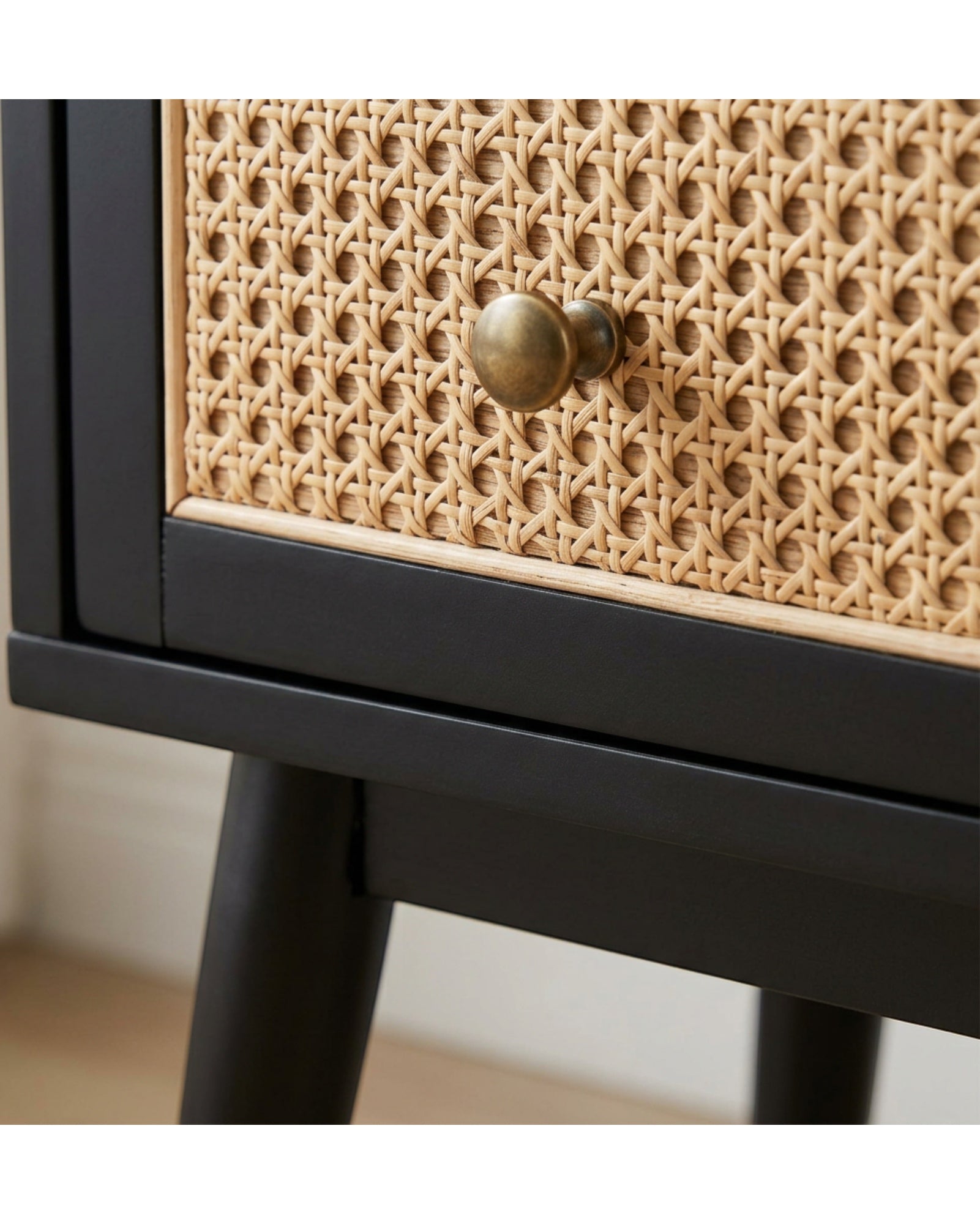 Kinb Rattan Front Nightstand Black 2 Drawer 25 in