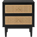 Kinb Rattan Front Nightstand Black 2 Drawer 25 in