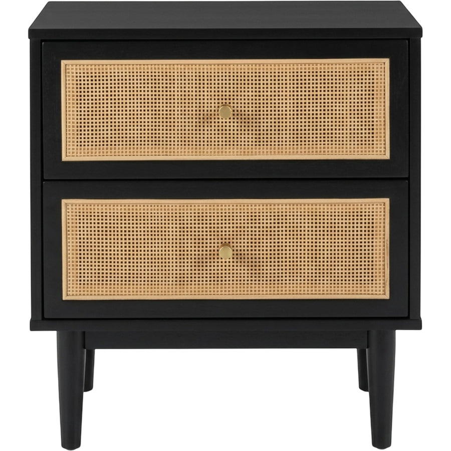 Kinb Rattan Front Nightstand Black 2 Drawer 25 in