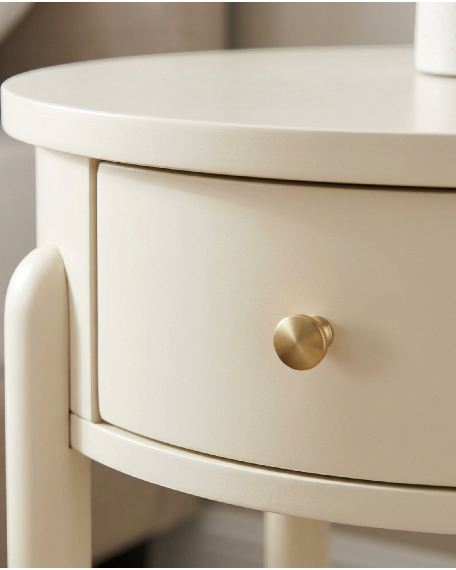 Kinb Round Bedside Table Cream 20 in with Drawer