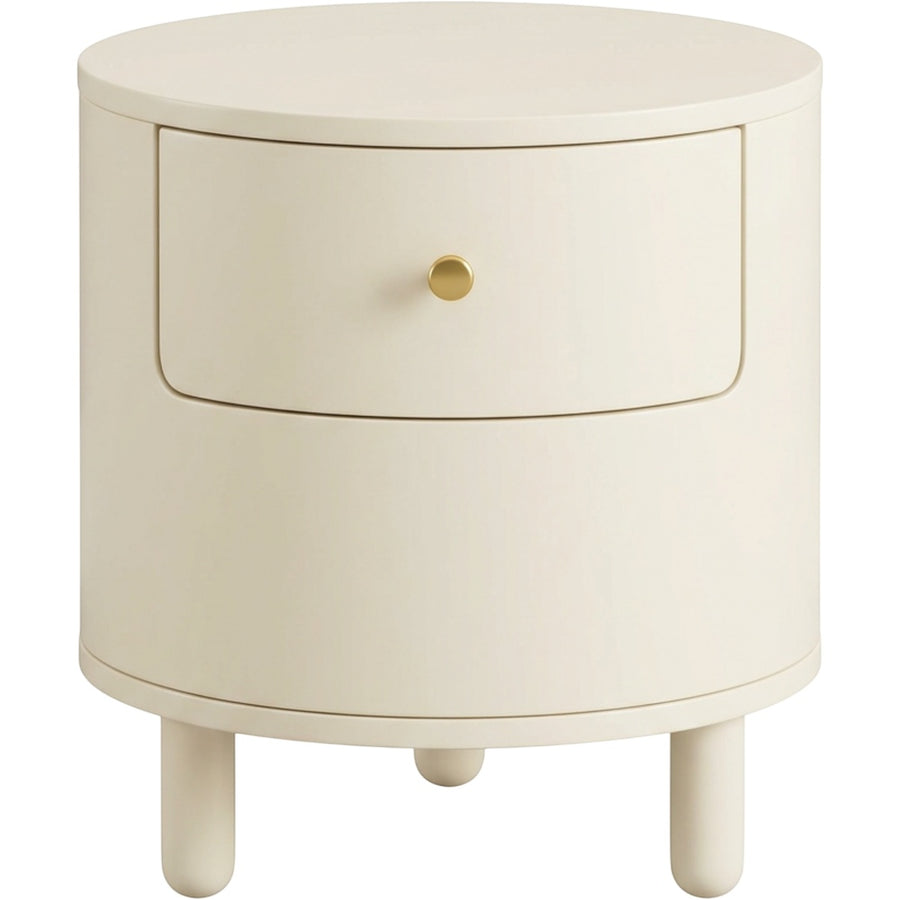 Kinb Round Bedside Table Cream 20 in with Drawer