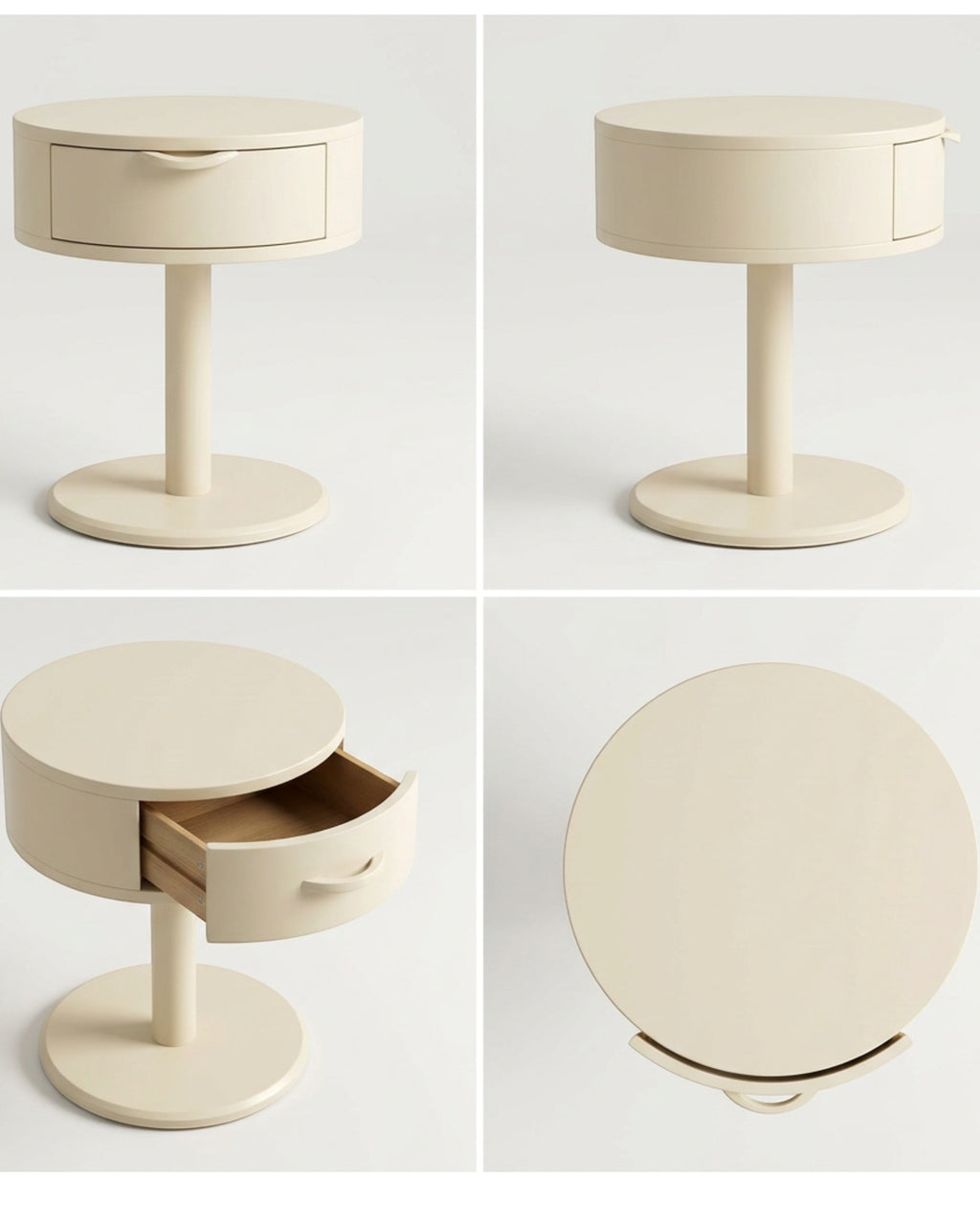 Kinb Round Bedside Table Cream 20 in with Drawer